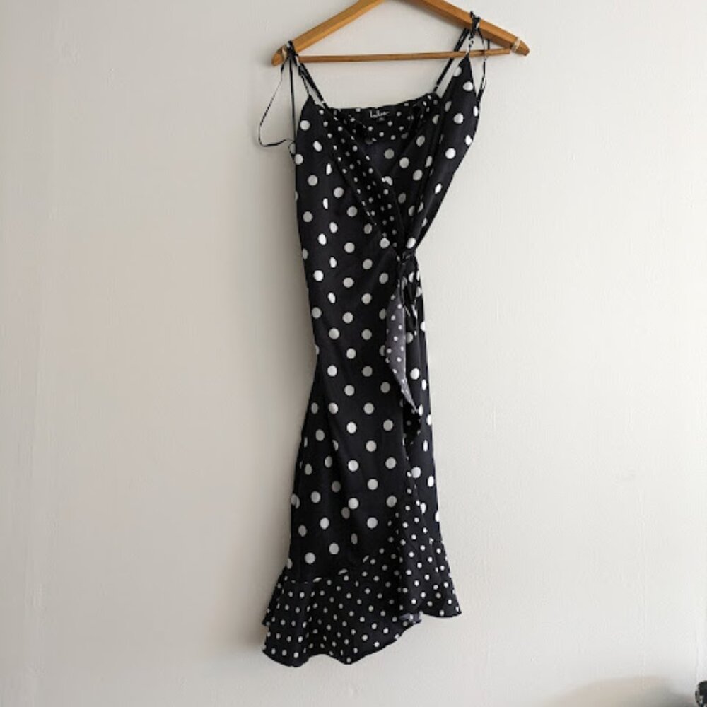 Lulu's Black and White Polka Dot Wrap Dress Size M